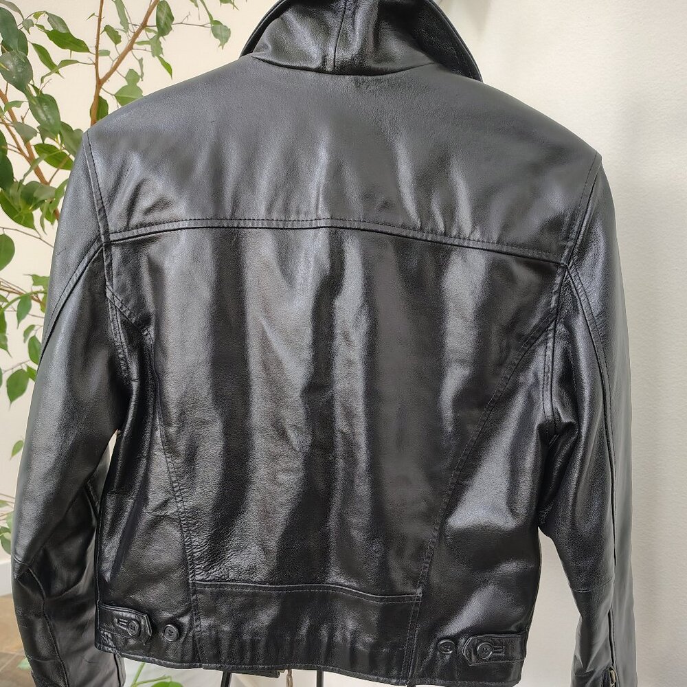 Steve Madden Genuine Leather Bomber Jacket Black - Picture 5 of 9